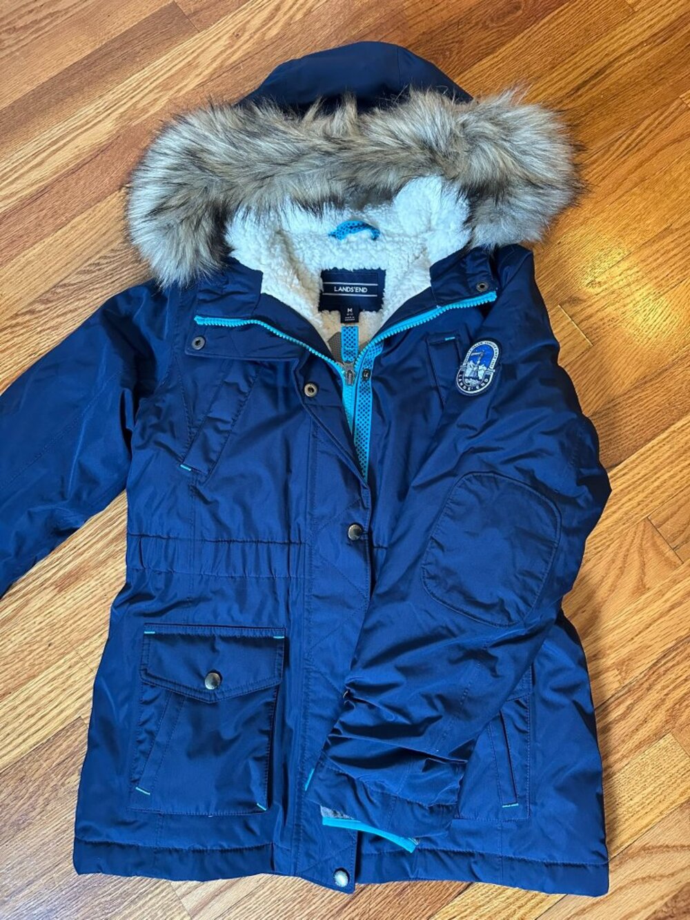 Land's End - Kids Expedition Waterproof Down Parka - Blue/Light Blue - Size M